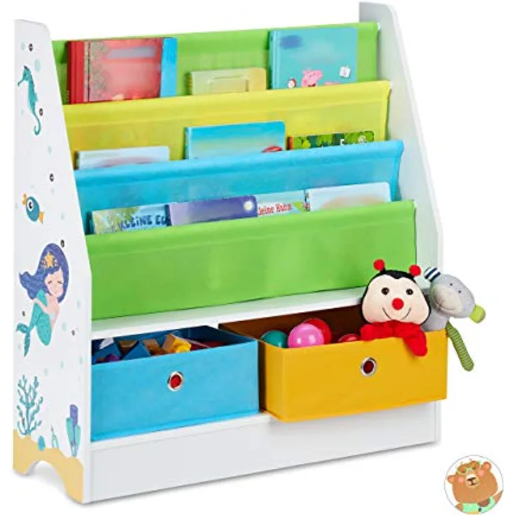 Relaxdays Kinderregal Meermotiv, 2 Boxen, 3 Fächer, Spielzeug Aufbewahrung, Kinder Bücherregal HBT 74 x 71 x 23 cm, bunt - Preisvergleich