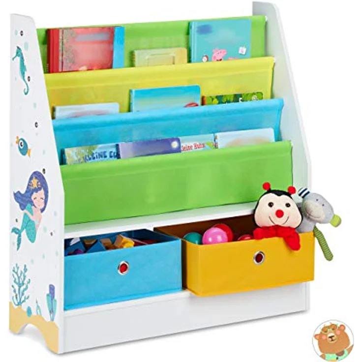 Relaxdays Kinderregal Meermotiv, 2 Boxen, 3 Fächer, Spielzeug Aufbewahrung, Kinder Bücherregal HBT 74 x 71 x 23 cm, bunt - Preisvergleich – Bild 1