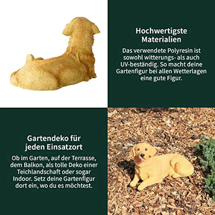 VERDOBA Deko Figur Hund, wetterfeste Gartenfigur aus Polyresin, Golden Retriever, 26,7 x 17,5 x 16,3 cm, handbemalt – Bild 4