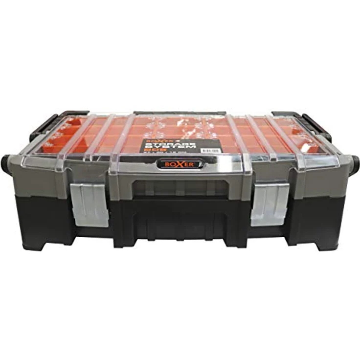 BOXER® Werkzeugkasten leer 22", Kunststoff mit 15 Fächern im Deckel, stabile Metallschließen, schwarz/orange – Bild 5