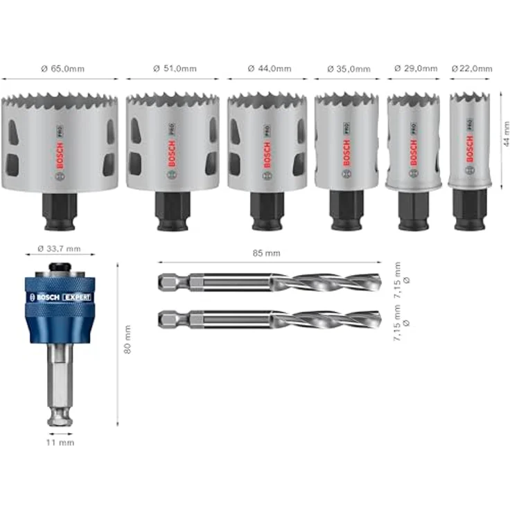 Bosch 9x PRO Multi Material Power Change Plus Lochsäge-Set – Transparentes Etui, für Weichholz, Trockenbauwand, Ø 22, 29, 35, 44, 51, 65 mm – Bild 2
