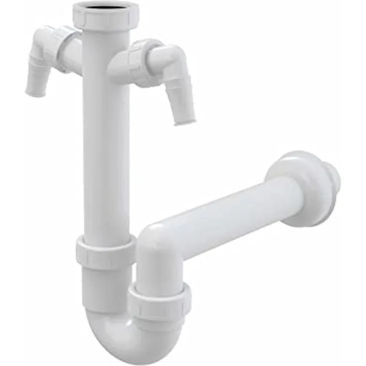 AlcaPlast Spülbecken Ablaufgarnitur 1,5'', Röhrensiphon ø40/50mm, mit 2 Geräteanschlüssen DN40, Farbe: Weiß
