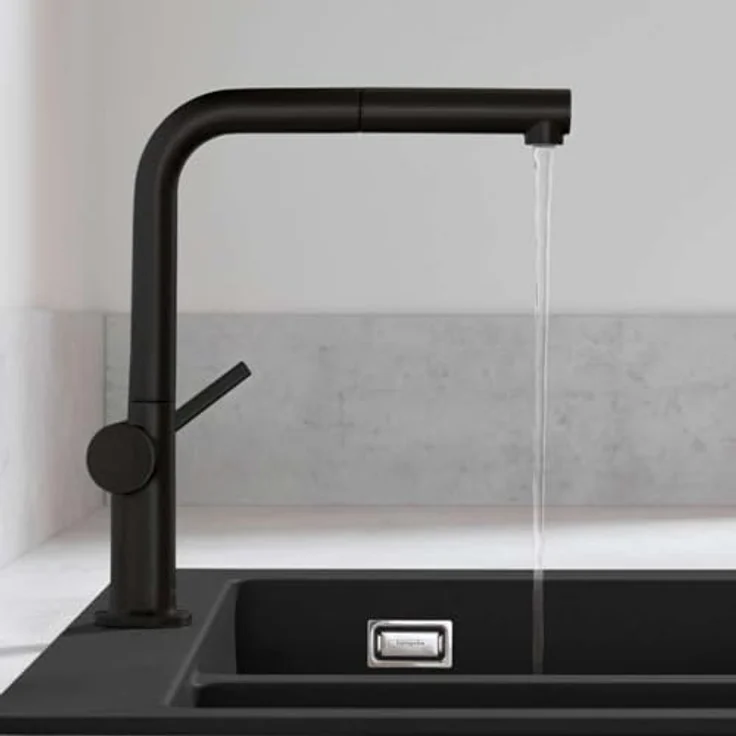 hansgrohe Talis M54 Einhebelküchenmischer, 270 Ausziehauslauf, Mattschwarz, mit Temperatureinstellung und schwenkbarem L-Auslauf – Bild 3