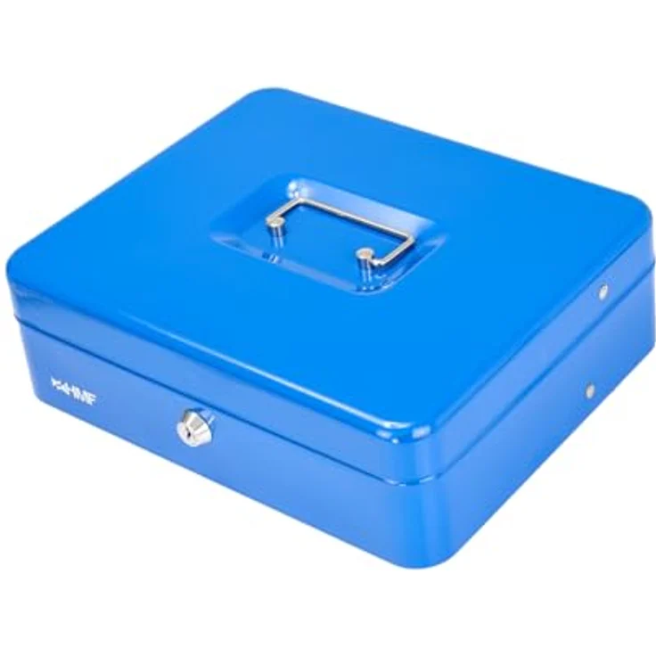 HMF 15230-05 Geldkassette abschließbar mit Münzeinsatz, 4 Scheinfächern und Tragegriff, Blau, 30 x 24 x 9 cm – Bild 5