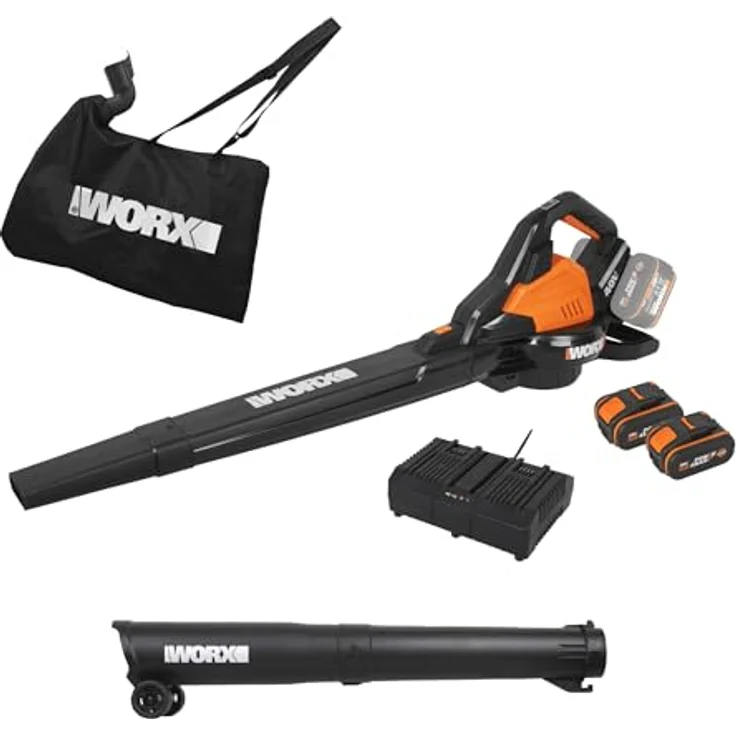 Worx PowerShare 20V Akku-Laubsauger & -Laubbläser WG583E, 575 m³/h Blasleistung, 335 km/h Blasgeschwindigkeit, inkl. 2 Akkus – Bild 1