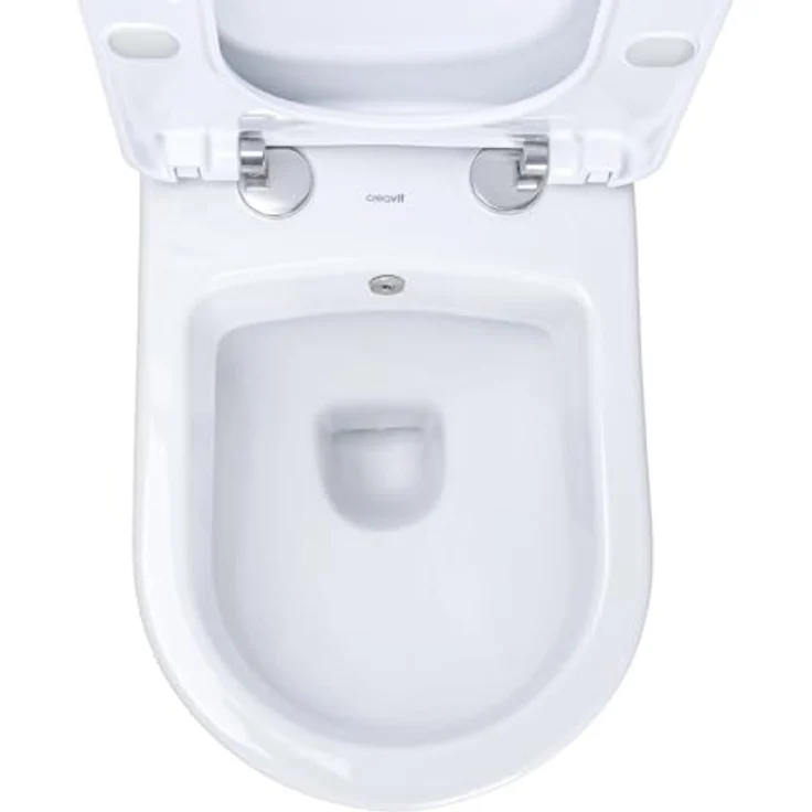 Creavit Tiefspül-WC CRV-TP325-0005-SET, spülrandloses Hänge-WC Set in Weiß mit Edelstahl Bidet und Soft-Close WC-Sitz – Bild 4