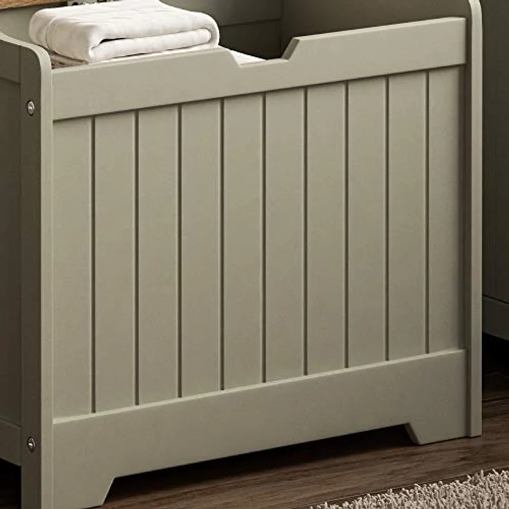 Home Discount Bath Vida Priano Badezimmer-Wäscheschrank, Aufbewahrungsschrank, Holzkorb, grau, Grey Bathroom Laundry Cabinet – Bild 5