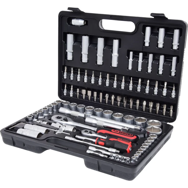 KS Tools 1/4"+1/2" Bit- und Steckschlüsselset, 96-tlg, Chrom Vanadium, FlankTraction-Profil, matt satiniert, in stabilem Kunststoffkoffer