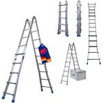 PROREGAL Apollo 3-in-1 Aluminiumleiter, Mehrzweckleiter mit 4x5 Sprossen, bis zu 5m Höhe, Traglast 150kg, klappbar, Silber