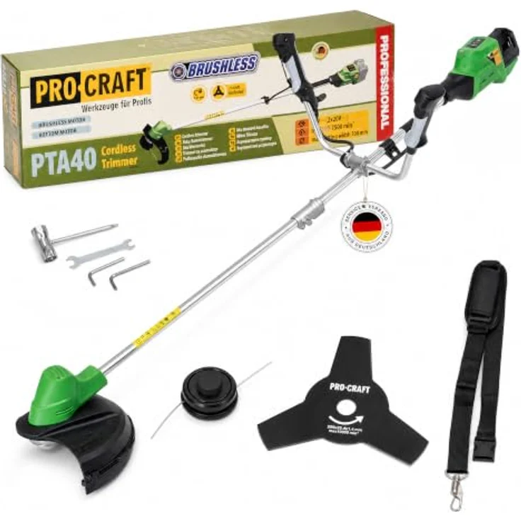 Procraft PTA40 Akku Rasentrimmer, 40 V (2x 20 V), 300 mm, bürstenlos, Solo - ohne Akku, ohne Metallschneideblatt – Bild 1