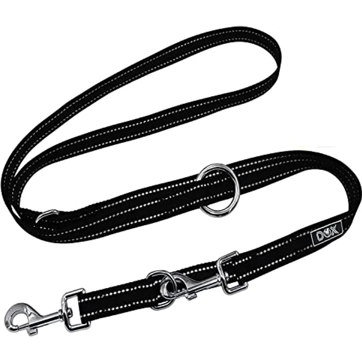 DDOXX Reflektierende Nylon Hundeleine - 2M, 3Fach Verstellbar - M (Schwarz)