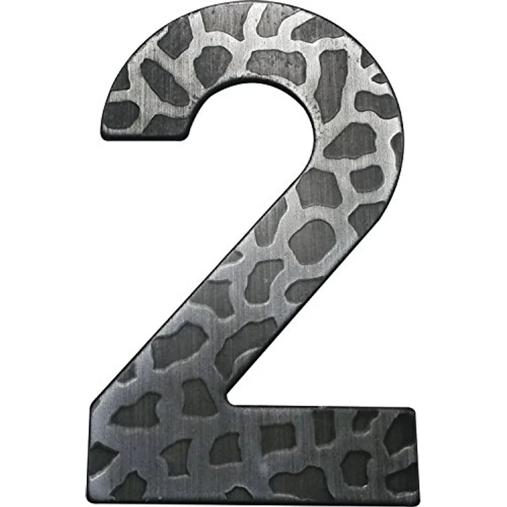 Schösswender Hausnummer Ziffer "2", Schmiedeeisen in antiker Optik, Höhe 120 mm, schwarz verzinkt, inkl. Schrauben und Dübel