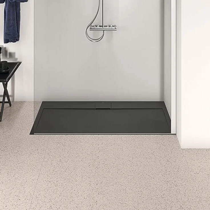 Ideal Standard Ultra Flat S i.life Rechteckige Duschwanne 140 x 70, aus Kunstharz in Schwarz, rutschfest, mattes Finish, lange Ablaufgarnitur – Bild 5