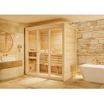 FinnTherm Innensauna Kuuma M, 42 mm Wandstärke, naturbelassen, inkl. Fußboden, für bis zu 3 Personen, BxTxH: 199 x 111 x 213 cm