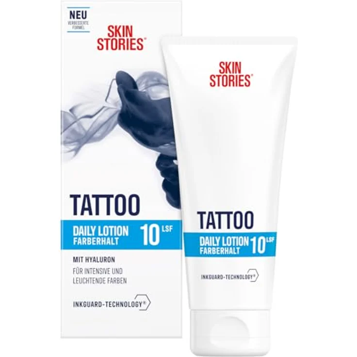 Beiersdorf SKIN STORIES Daily Lotion (100 ml), feuchtigkeitsspendende Tattoo Creme mit InkGuard-Technology®, Hyaluron und LSF 10 für intensive Farben und Farberhalt – Bild 1