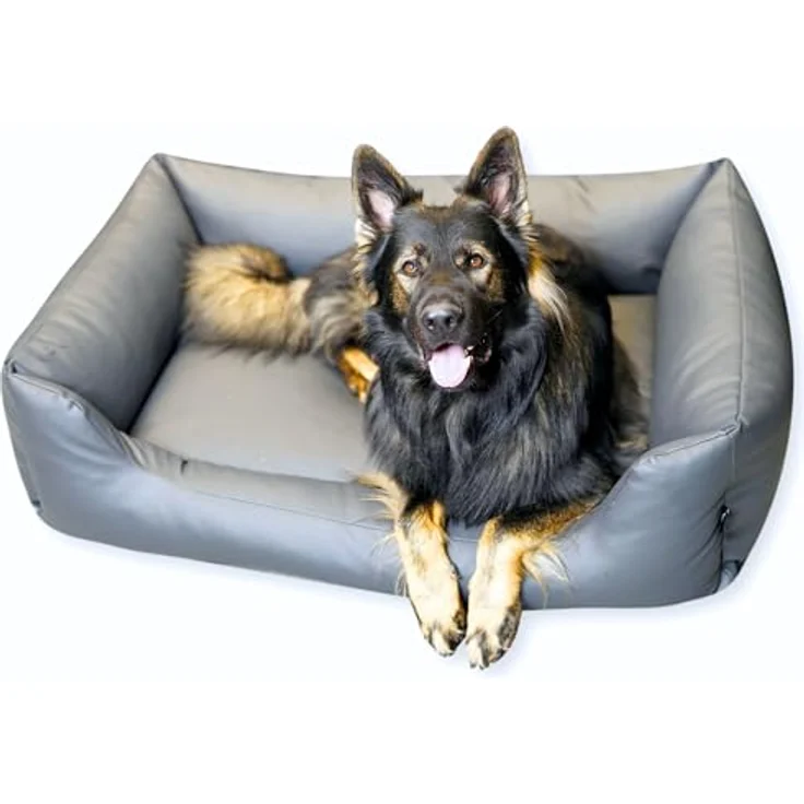 4L Textil Mario Wasserfestes Hundebett Kunstleder Hundekorb aus Kunstleder (100x70 cm, Grau) - Robust, wasserabweisend, leicht zu reinigen – Bild 1