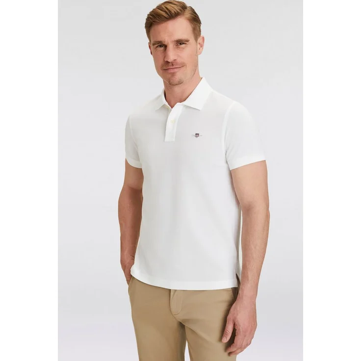 Gant Poloshirt REG SHIELD SS PIQUE POLO mit Logo und Flachstrickkragen 100% Baumwolle Pique, vielseitiges Poloshirt in klassischem Design, Weiß – Bild 1