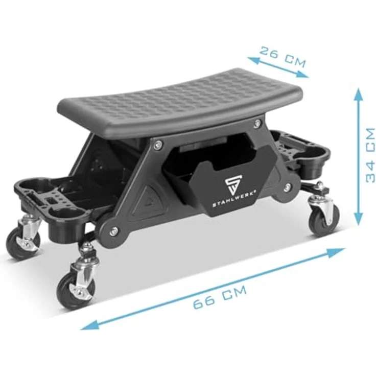 Stahlwerk WRS-185 Werkstatthocker, Rollhocker mit 185 kg Tragkraft und geräumiger Schublade, schwarz – Bild 5