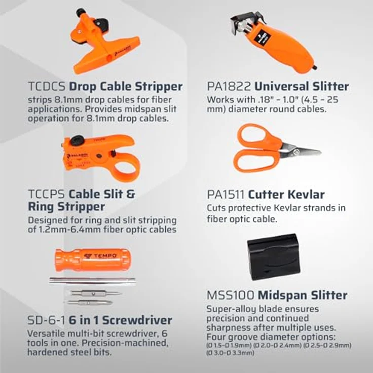 Tempo Communications Fibertoolkit Pro Plus FTK-PP, Zangen-Set für Glasfasertechnik mit verschiedenen Werkzeugen und Mikro-OPM (330 mm) – Bild 3
