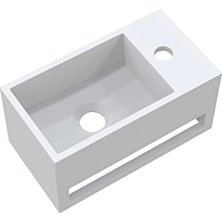 Solid Surface Waschbecken + Handtuchhalterung Hahnloch Rechts 36x20x16cm – Bild 4
