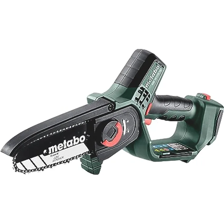Metabo MS 18 LTX 15, Akku Kettensäge mit 15 cm Sägeschiene, leicht und sicher für präzise Schnitte