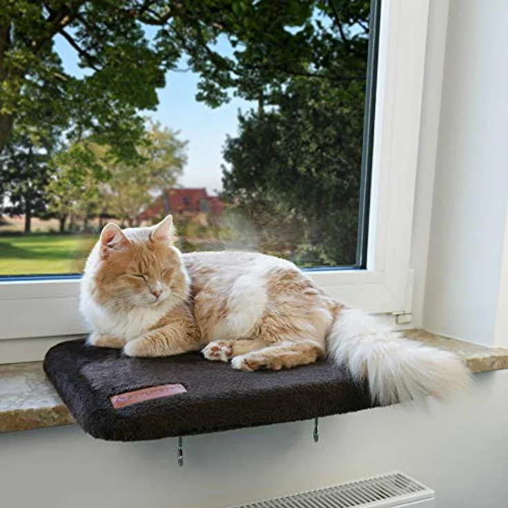 SCHLITZOHR Fensterliegeplatz Teddy | stabile Katzenliege für Fensterbank | Fensterbankliege für Katzen | 51 × 36 cm (Braun) – Bild 2