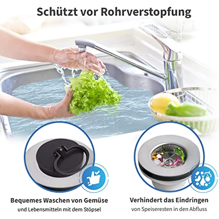 AquaDE Stopfen-Ventil AQUADE Universalventil 1 1/2" für Spülbecken und Spülwanne, aus hochwertigem Kunststoff, weiß – Bild 5