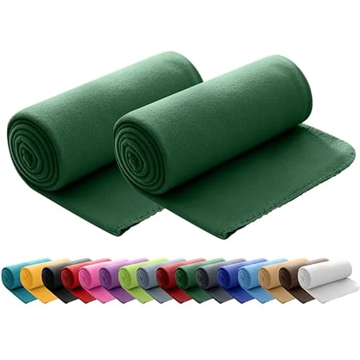 wometo 2er Set Polar Fleecedecke oekoTex 130x160 ca. 400g mit Anti-Pilling und Kettelrand dunkelgrün grün