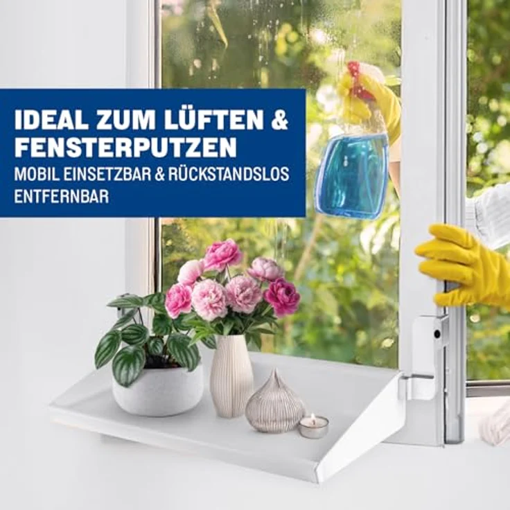 frischluft Fensterbrett Flexible Fensterbank, Teleskop 55–86 cm, für Fensterbreiten 65–107 cm, ohne Bohren & Kleben, bis 5 kg Belastung, Kippleiste für sicheren Halt – Bild 5