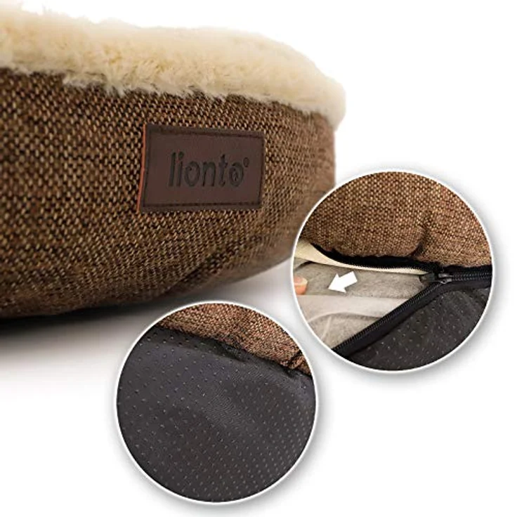 lionto Rundes Hundebett Hundekissen Hundesofa Katzenbett Donut, 55 cm Ø braun – Bild 5