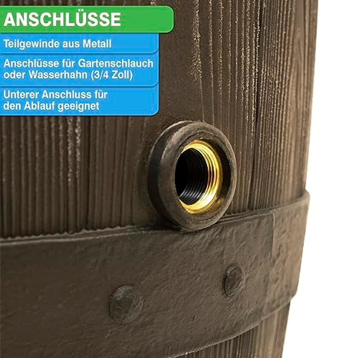 YourCasa Regentonne 250 Liter [Timber] mit Metallgewinde und Deckel - Regenfass Frostsicher, Kunststoff in Holzoptik - Holzoptik Regenwassertonne - 250L Garten Wassertank – Bild 5