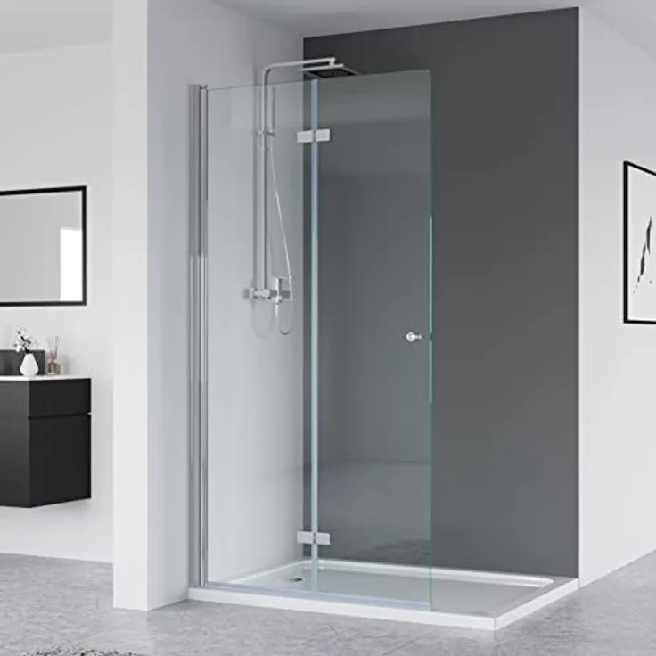 IMPTS walk in dusche 75x185 cm glas Duschwand Duschabtrennung 2-teilig faltbar Duschkabine Rahmenlos,OHNE Duschwanne