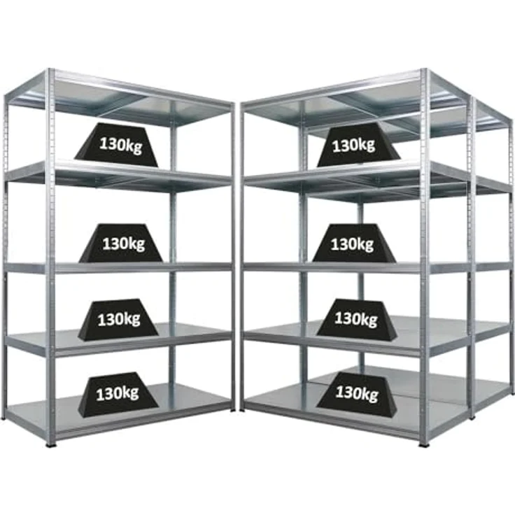 Proregal Metallregal Mega Deal Steel Eagle, Schwerlastregal mit 5 verstellbaren Fachböden, Traglast 130 kg pro Boden, verzinkt, 180 x 120 x 60 cm – Bild 1