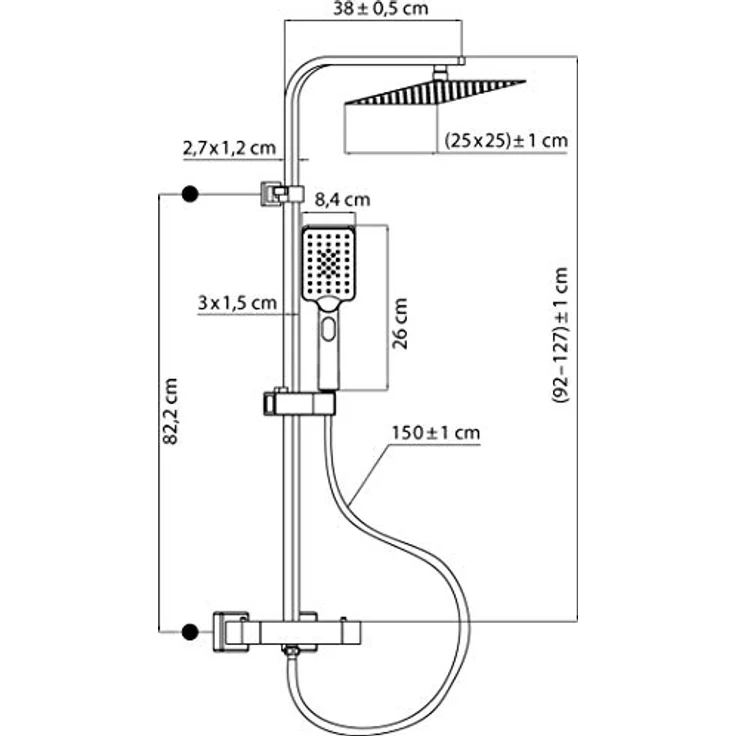 aquaSu Duschsystem Tela, Höhe 62 cm, 3 Strahlarten, Regenstrahl, Anti-Kalk-Funktion, chrom – Bild 3