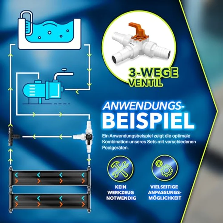 tillvex Bypass Set Pool 12-TLG, Ø32 & 38 mm Anschluss, 3-Wege-Ventil, ABS-Adapter, rostfreie Schlauchschellen, ideale Lösung für Solarheizung und Wärmepumpe – Bild 4