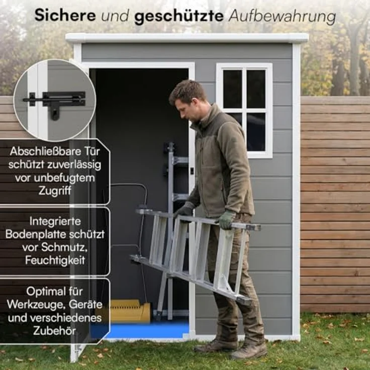 STEELSØN Gerätehaus Novara aus Aluminium, Geräteschuppen wasserdicht, wetterbeständing, Gartenhaus mit Pultdach, Außenmaß 151x92x192,5 cm grau – Bild 8