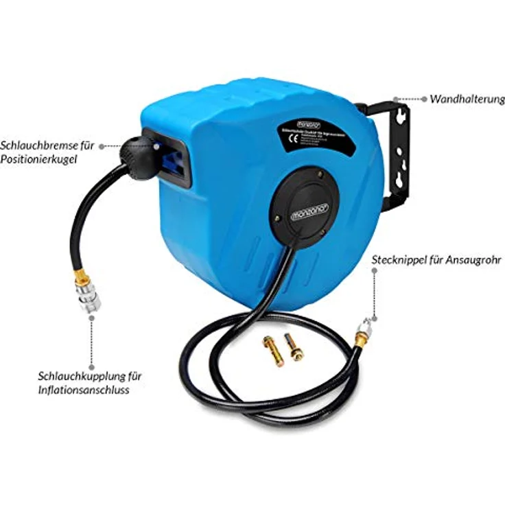Deuba Automatischer Druckluftschlauch Aufroller, 10 m Schlauchtrommel mit Wandhalterung und 3/8" Anschluss – Bild 4