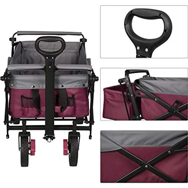 WOLTU Faltbarer Bollerwagen XXL, Handwagen mit abnehmbarem Sonnendach, Feststellbremse und 80 kg Tragkraft, Fuschia – Bild 3
