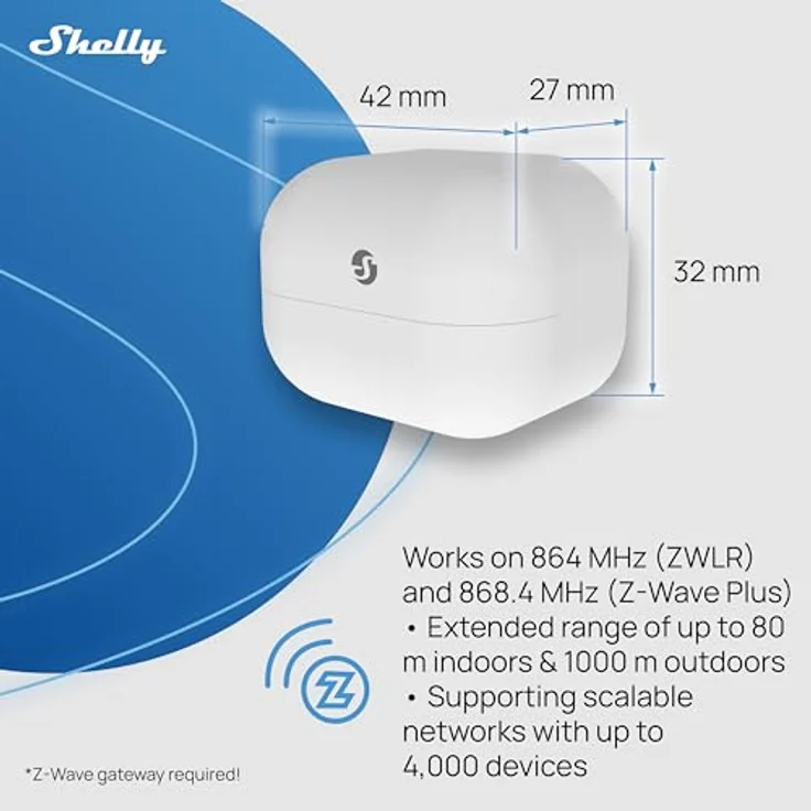 Shelly Wave Motion Bewegungsmelder, Z-Wave Long Range Technologie, integrierter Helligkeitssensor, 12 m Reichweite – Bild 4