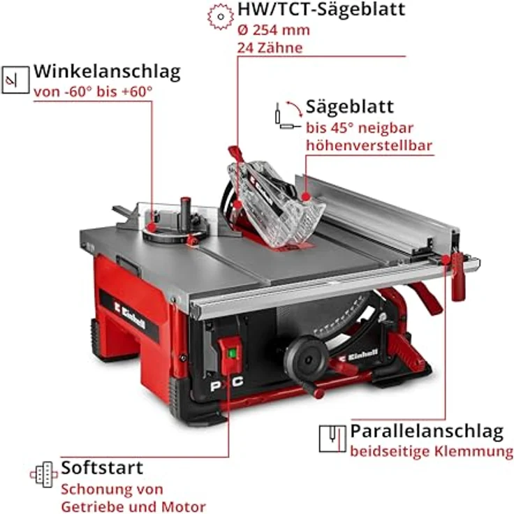 Einhell Akku-Tischkreissäge TE-TS 36/10 T Li-Solo, leistungsstark mit stufenloser Höhenverstellung und Neigung bis 45°, Aluminiumtisch, ohne Akku und Ladegerät – Bild 3