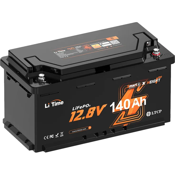 LiTime 12V 140Ah LiFePO4 Batterie mit Bluetooth, Hochleistungs-Stromspeicher für Wohnmobile, Solarmodule und Boots, 150A BMS