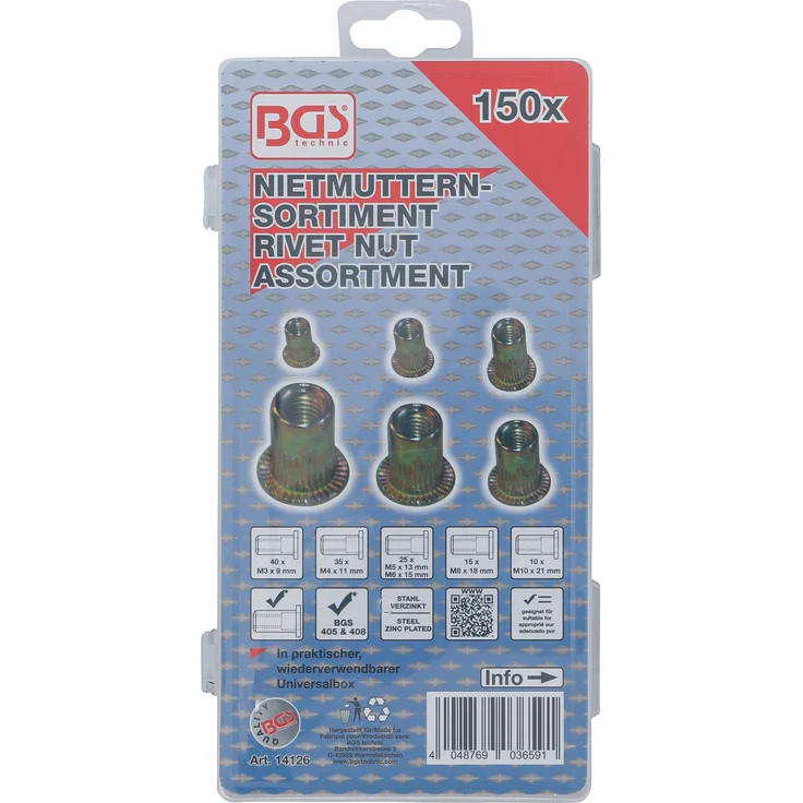 BGS technic Nietmuttern-Sortiment , verzinkter Stahl , 150-tlg. – Bild 3