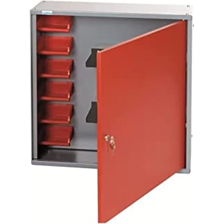 Wandschrank mit 1 Tür, 2 Einlegeböden und 6 Aufbewahrungsboxen Länge 60 cm - Rot - - Kupper