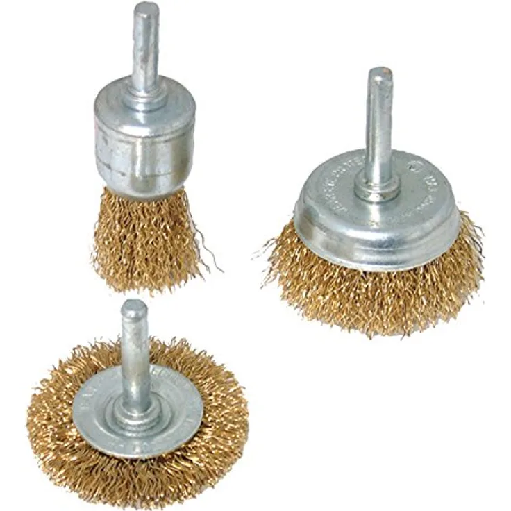 Silverline Stahldraht-Scheiben-, Topf- und Pinselbürsten, vermessingt, 3-tlg Satz