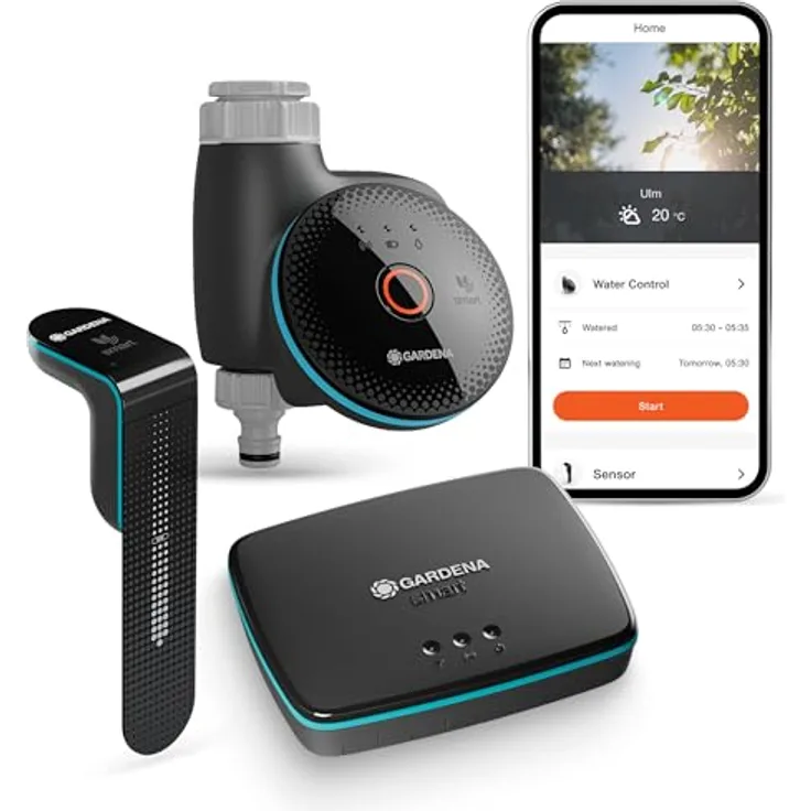 Gardena smart Sensor Control Set, Bewässerungssteuerung mit Bodenfeuchtesensor, Smart Home Integration, hochwertige Ventiltechnik (19045-20)