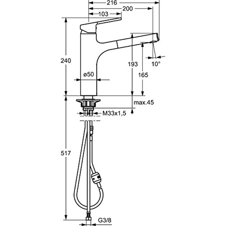 HANSA Hansaronda Spültisch-Einhand-Einlochbatterie mit Ausziehbrause, 200 mm Ausladung, Messing, DVGW zertifiziert, nickel- und bleifrei – Bild 2
