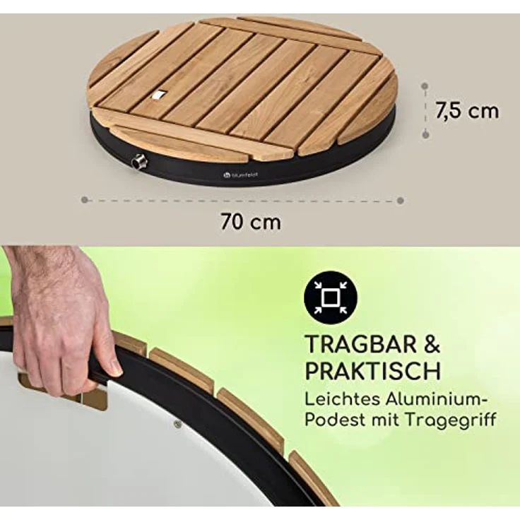 Blumfeldt Sumatra Teak Round Gartendusche, Aluminium mit Teakholz Tragegriff, regulierbare Höhe bis 4 Meter – Bild 7