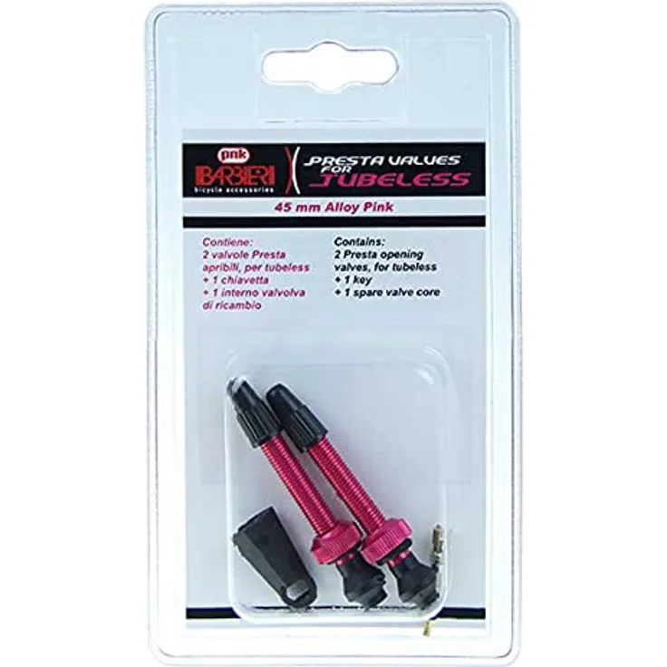 Barbieri, Tubelessventil, SV (45mm), Farbe pink, Aluminium, zur Umrüstung von Standardfelgen auf Tubeless-System, für fast alle Felgen geeignet, VE 2-Stück, inkl. ersatz Ventil