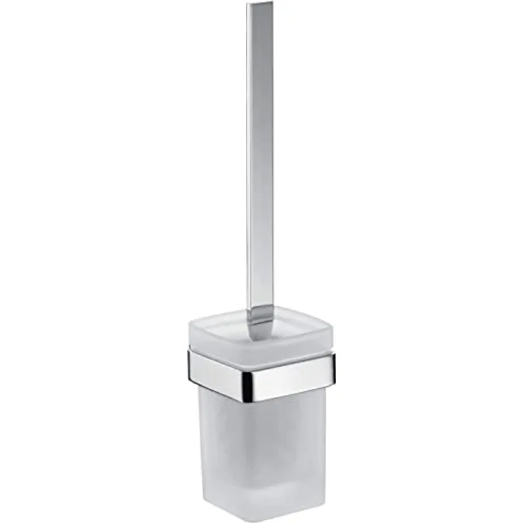 emco LOFT WC-Bürstengarnitur, Toilettenbürste mit Halterung und Griff aus Aluminium und Behälter aus Kristallglas, hochwertige WC-Bürste zur Wandmontage, chromfarben