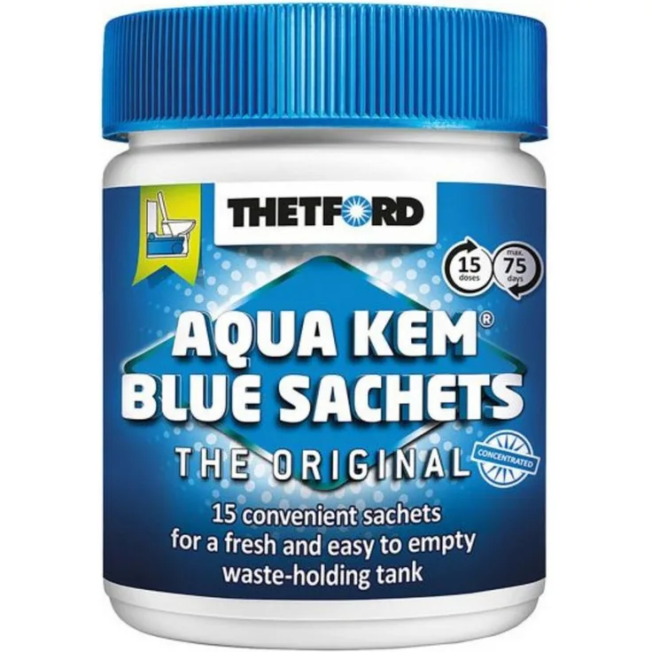 THETFORD Thetford Aqua Kem Blue Sachets, wasserlösliche Beutel für Fäkalientanks, effektive Geruchskontrolle, 15 Stück